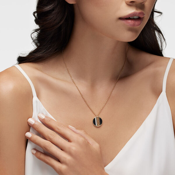 Onyx and Diamond Medallion Pendant Necklace, Medium (18 mm)